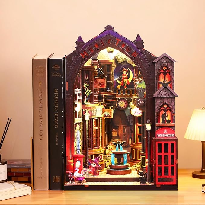Foyucool Book Nook Kits for Adults, Magic Alley DIY Book Nook Kit, 3D booknook Craft Kits Bookshelf Insert with Sensor LED Light, Creative Craft Gift for Adults & Teens
