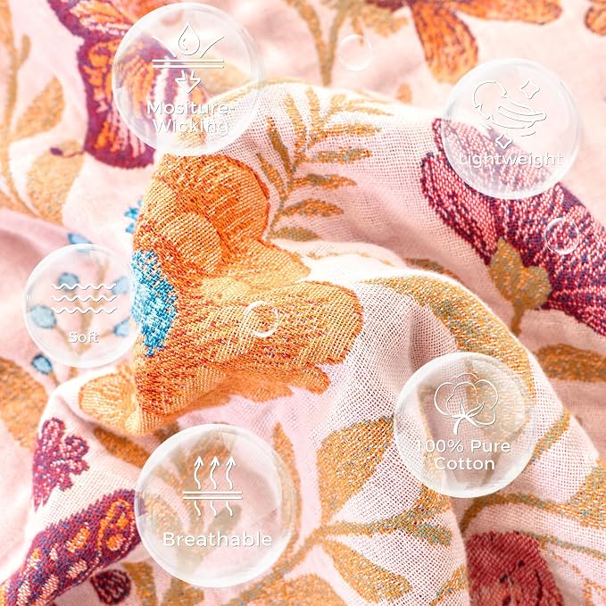 LUTBM Boho Throw Blanket for Bed 60"x80", All Season Cotton Couch Blankets | Reversible Floral Butterfly Embroidery, Lightweight Breathable Twin Quilt, For Chair Sofa Bedroom Living Room, Home Decor