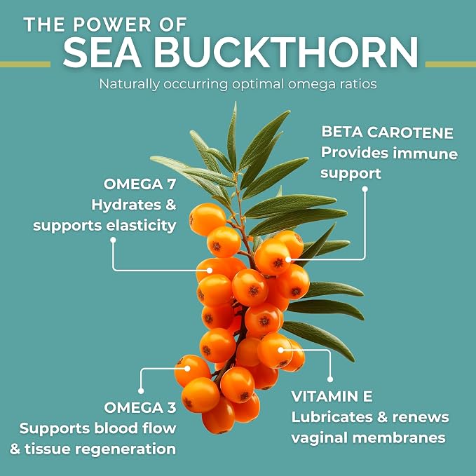 SeabuckWonders Fem-Omega7 Vaginal Moisture Support Softgels, 60 Count, 30 Day Supply, Organic Sea Buckthorn Oil Vaginal Moisturizer, Supports Female Dryness, Feminine Care
