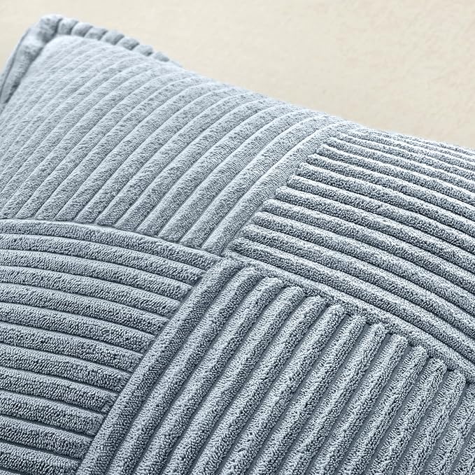 MIULEE Decorative Throw Pillow Covers for Couch 18x18 Inch Dustyblue 2 Pack | Boho Broadside Striped Patchwork Pillow Covers, Soft Corduroy Cushion Cases, For Sofa Bed Livingroom Home Decor