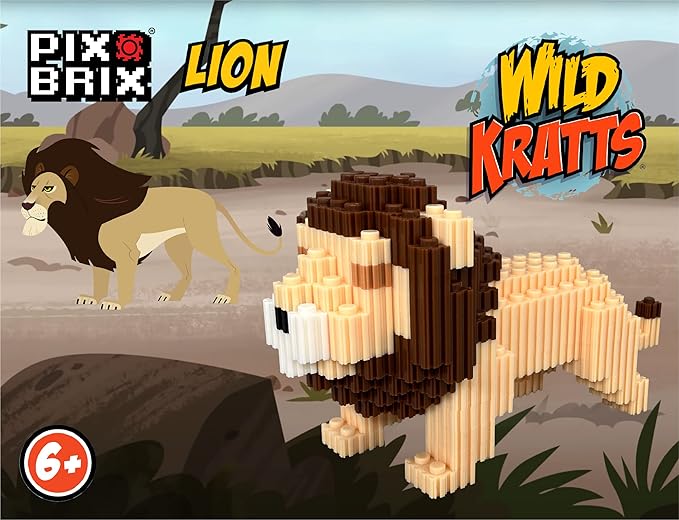 Pix Brix - Wild Kratts Toy Pixel Art Kit - Lion, 498 Pieces - Patented Slide + Stack Pixel Puzzle Building Bricks, Build & Collect Wild Kratts Animals - Stem Toys, Ages 6 Plus