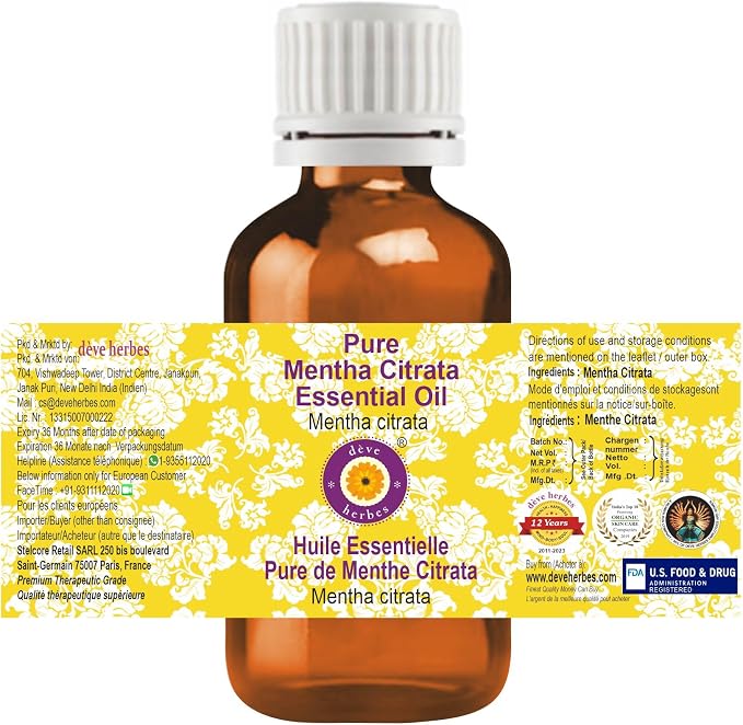 Deve Herbes Pure Mentha Citrata Essential Oil (Mentha citrata) Steam Distilled 5ml (0.16 oz)