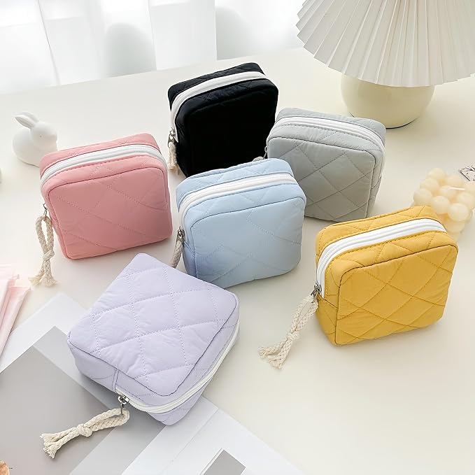 Small Makeup Bag | Discreet Period Bag Pad Pouch for Purse| Sanitary Napkin Storage & Tampon Holder for Travel (Quilted light purple)