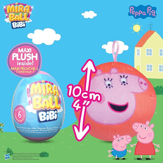 MiraBall Bibi Peppa Pig - Surprise Egg Capsule with Memory Foam Expandable Plush Toy – 3.7" (9.5cm) Soft Collectible with Hidden Surprises – Fun Gift for Kids, Parties, Holidays, Stocking Stuffers