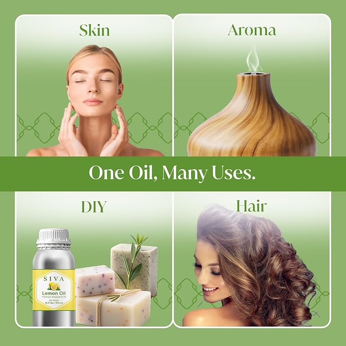 Siva Lemon Essential Oil 16 Fl Oz – for Diffuser, Skin & Hair Care – Ideal for Massage & DIY Blends