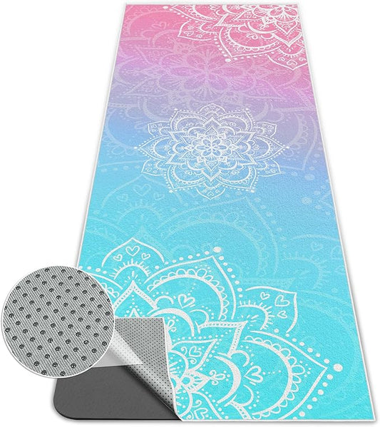 Yoga Towel,Absorbent Yoga Mat Towel for Hot Yoga Non Slip,Stylish Prints,Ideal for Workouts,Hot Yoga,Bikram,Pilates Equipment,72 x 27 in,Gradient Mandala