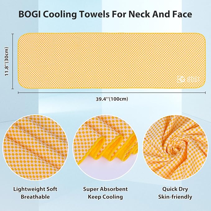 BOGI Cooling Towels for Neck and Face, Soft Breathable Cool Towel for Instant Cooling Stay Cool for Yoga, Sport, Gym, Camping, Running & More Activities