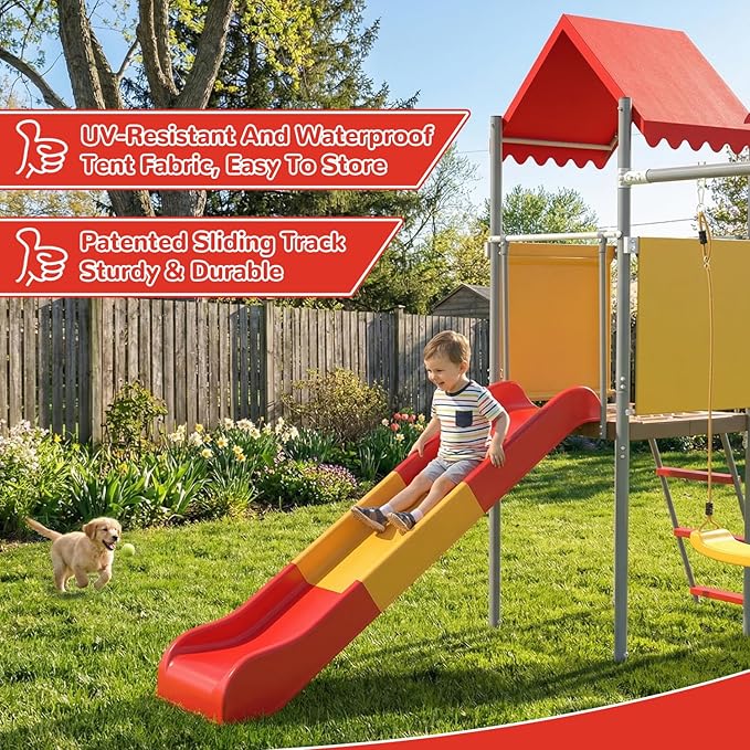 Outdoor Slide for Kids, 6.4FT Freestanding Slide with Climbing Ladder, Heavy-Duty Playground Equipment for Pool, Backyard, Garden & Lawn, for Boys and Girls - Ages 3-10