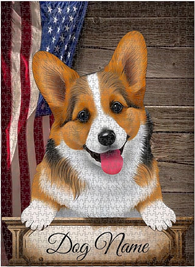 Custom Wooden Jigsaw Puzzles with Your Dog's Name on Pembroke Welsh Corgi Art Print - 300 500 1000PCS Puzzles Game and Home Wall Decor