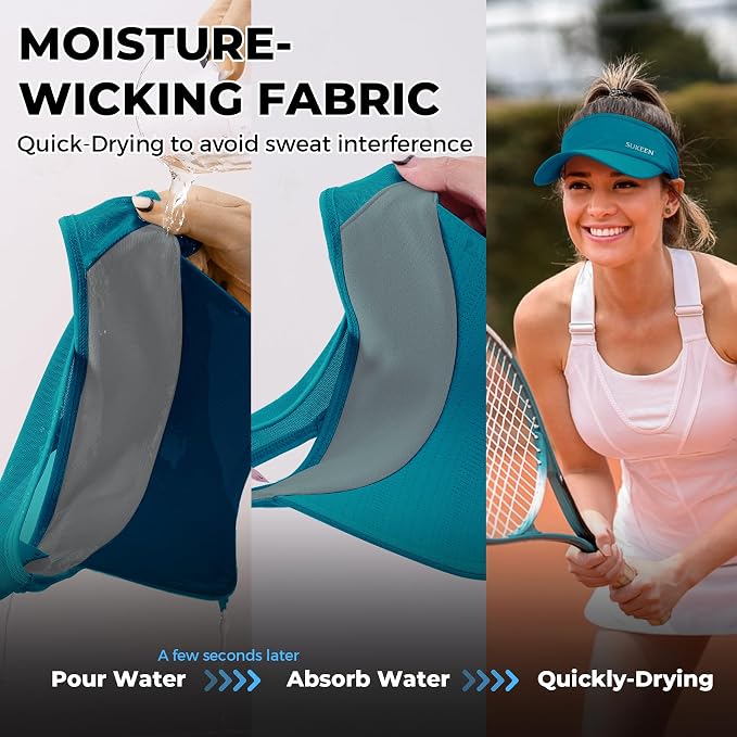 Sukeen Lightweight Sports Sun Visor Hat for Men Women | Packable, breathable, quick-dry, UPF50+ cooling visor hat, stretch fit, for running, tennis, golf, pickleball, softball