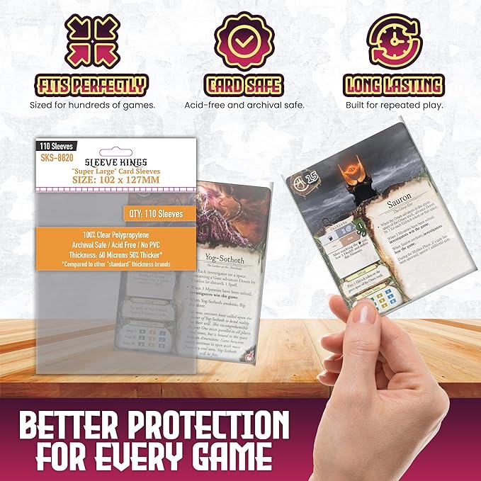 Sleeve Kings Standard Card Sleeves – 110 Count, Clear 60 Micron Thickness, XL Size (102 x 127 mm), Compatible with Imperial Assault & More