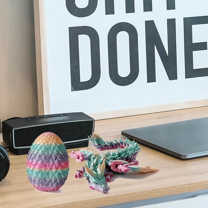 Pigmiss 3D Printed Dragon Eggs with Dragon Inside, Fidget Toy for Adults, Full Articulated Crystal Easter Eggs Decoration Gift (Rose-Winged Multicolor)