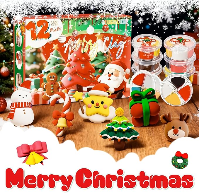 MuseLuxe Air Dry Clay - 12 Boxes Christmas Modeling Clay Kit with 8 Sculpting Tools,Safe & Non-Toxic,DIY Magic Gifts Toys for Boys,Girls,Kids