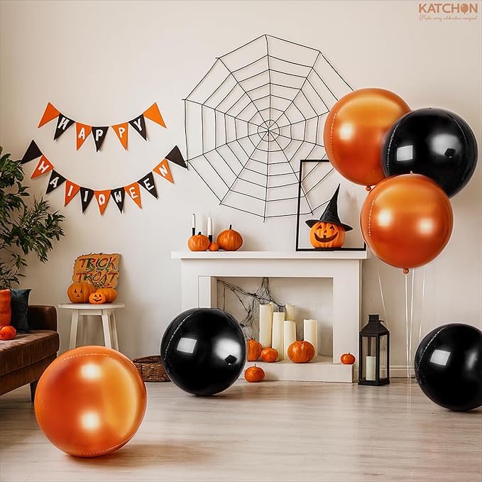 Katchon, Huge, Metallic Orange and Black 4D Foil Balloons - 22 Inch, pack of 6 | Halloween Decorations Indoor with Halloween Balloons | Fall Decorations For Home, Thanksgiving decorations Indoor