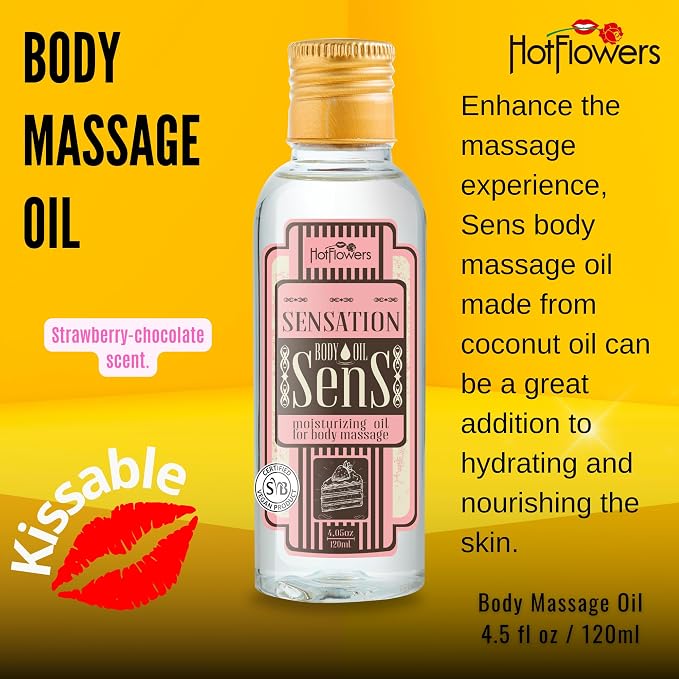 HOT FLOWERS Sens Sensations Body Massage Oil for Moisturizer and Nourish the Skin – Women and Couples - 4.5 fl oz