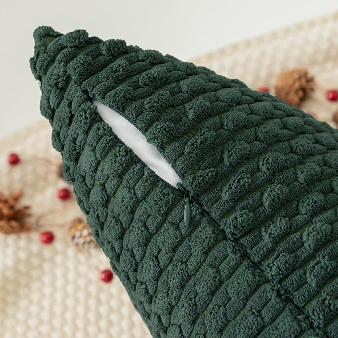 Kevin Textile Soft Corduroy 12"x20" Lumbar Pillow Cover 1 Pack, Army Green | Boho Stripe Plush Corduroy Decorative Oblong Cushion Cover Modern Farmhouse Home Decor for Sofa Couch Bed Chair