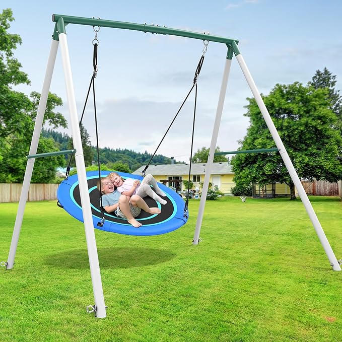 Hapfan 50" Large Saucer Swing with Stand for Kids Outdoor, 6.5 ft Tall 500 lbs Swing Sets for Backyard, Heavy Duty Metal Outdoor Swingset for Adults