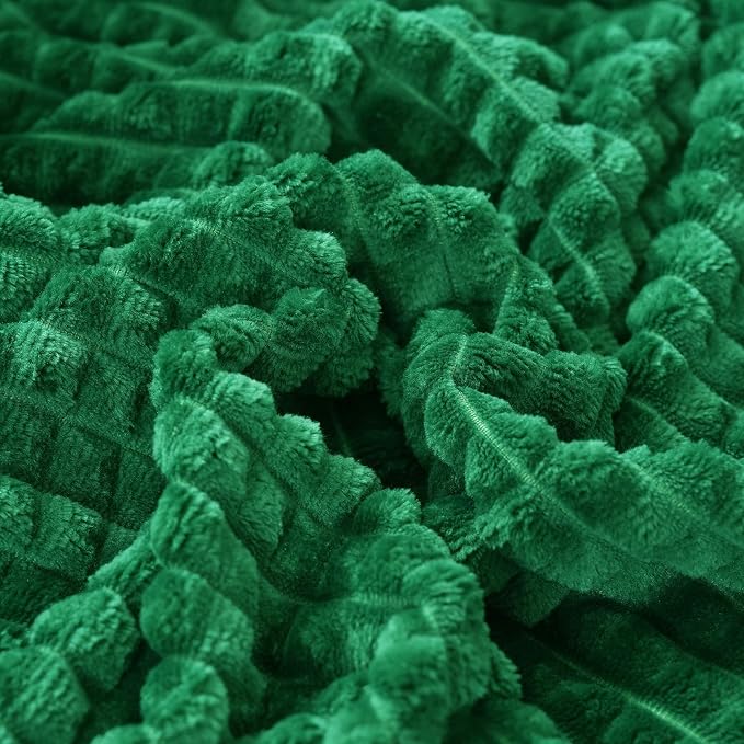 Puncuntex Fleece Blanket Classic Green 108"×90" with Square Grid Design | Super Soft Plush Cozy Flannel Throw Blanket Luxury for Couch Sofa Chair