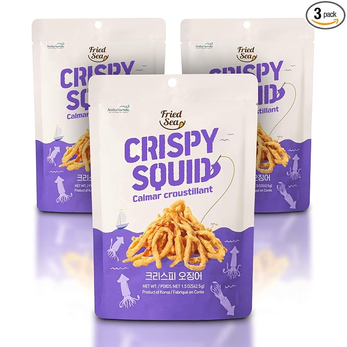 Calamari Chips Made with Real Squid [3 PACK] – 오징어 스낵 – Crunchy + Crispy Healthy Snacks, Low Calorie Finger Food, Asian Snack ON THE GO by [FRIED SEA] <180 calories> Made in Korea