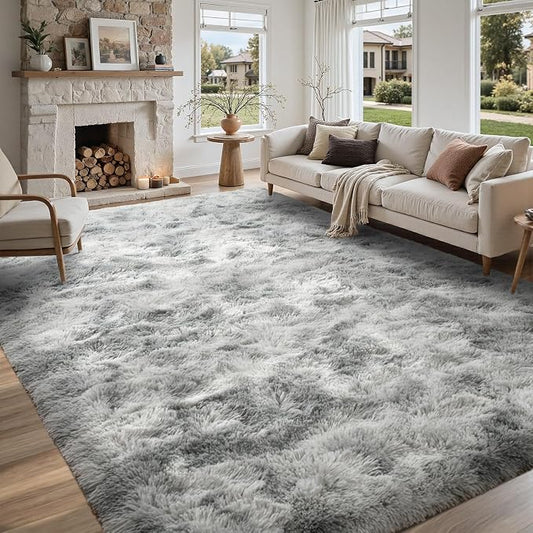 5x8 ft Rug for Living Room Fluffy Grey White Shag Rug Non-Slip Area Rugs Carpet for Bedroom Nursery Kids PlayRoom Dorm Office Indoor Modern Plush Carpets