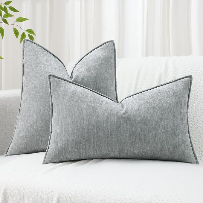 decorUhome Chenille Ultimate Gray Throw Pillow Covers 24x24 Set of 2 | Fall Soft Euro Sham Couch Decorative Modern Velvet Pillow Cases with Elegant Design for Sofa Bed Living Room Home Decor