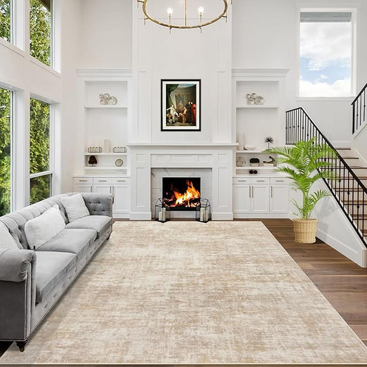 6x9 Area Rugs Washable Rug: Large Modern Abstract Living Room Rug Soft Anti-Skid Thin Carpet Indoor Floor Non-Shedding Carpets for Bedroom Dining Room Farmhouse Nursery Home Office Beige