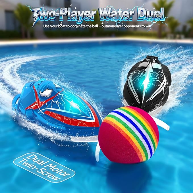 2-Pack Mini RC Boats with Floating Ball – 2.4GHz Remote Control Boats for Pools & Lakes, 2 Speeds, Auto Flip, Waterproof, Low Battery Alert, for Kids & Adults