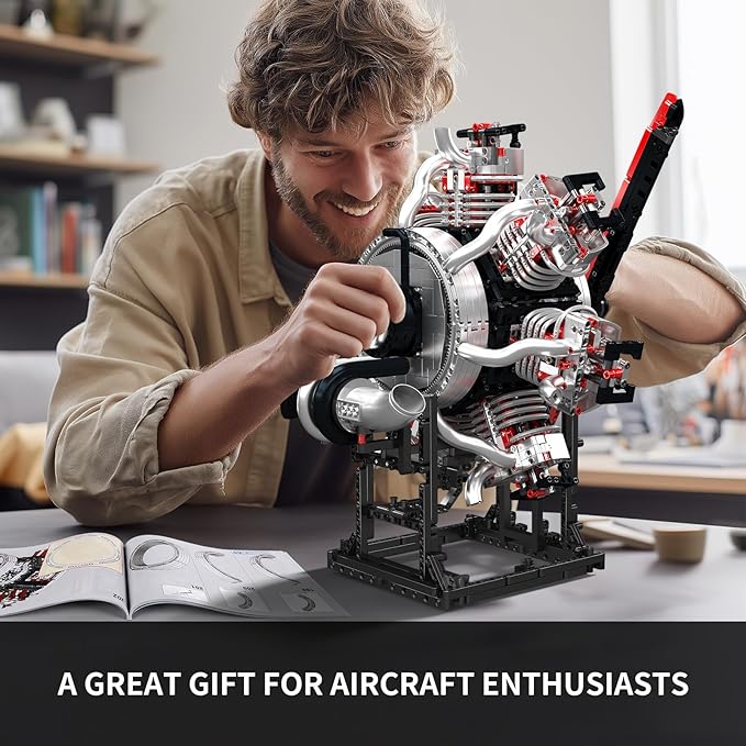 Mould King Military Aircraft Engine Building Block Kit, 3089 Pieces Radial Aviation Engine Model That Runs with Motor, Mechanical Science Education STEM Toy Gifts for Adults