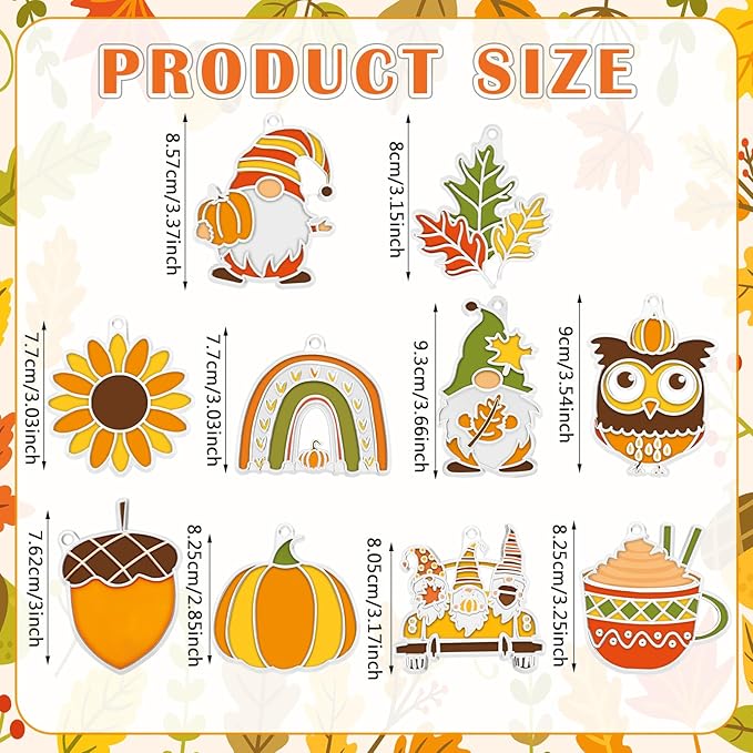 30 Sets Thanksgiving Day Fall Suncatchers Window Art Kits, Autumn Leaf Pumpkin Acorn DIY Sun Catchers Crafts Bulk Window Paint Art Ornaments for Classroom Home Party Activity (Autumn Style)