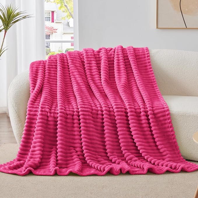 BEDELITE Ribbed Twin Blanket for Couch & Bed, Hot Pink, 60"x80" | Ultra-Soft Plush Fleece, Cozy, Warm Yet Lightweight, Ribbed Texture, Home Decor, Machine Washable, Giftable, All-Season Use