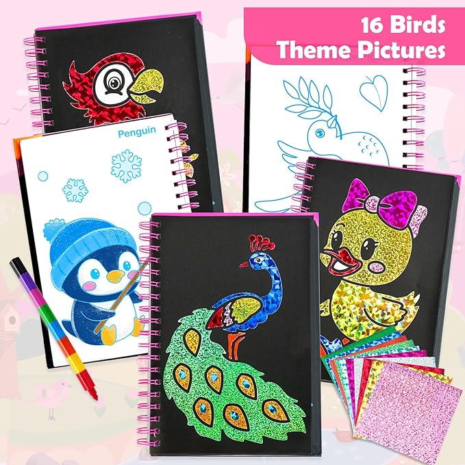 FUNNYB&G Foil Art Crafts for Kids Ages 4-8: Valentines Crafts for Kids 2026,Birthday Gift for Girls,Art and Crafts Supplies,Party Favors,Creative Toys for Girls Boys 4 5 6 7 8 9 Years Old(Birds)