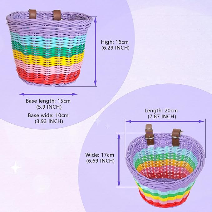 Kids Bike Basket, Wicker Handlebar Bicycle Basket for Girls With Unicorn Necklace, Bell, Streamers, Stickers Decoration Accessories Set