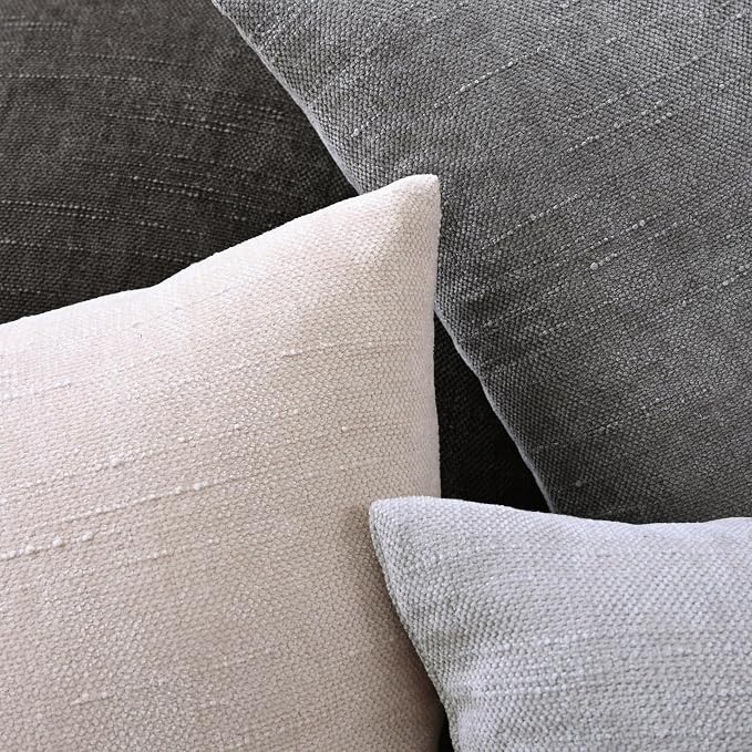 Set of 4 Soft Textured Decorative Throw Pillow Covers 12X20 Inch Cozy Farmhouse Cushion Cover Square Accent Pillow Cases for Bed Couch Sofa Living Room, Light Grey