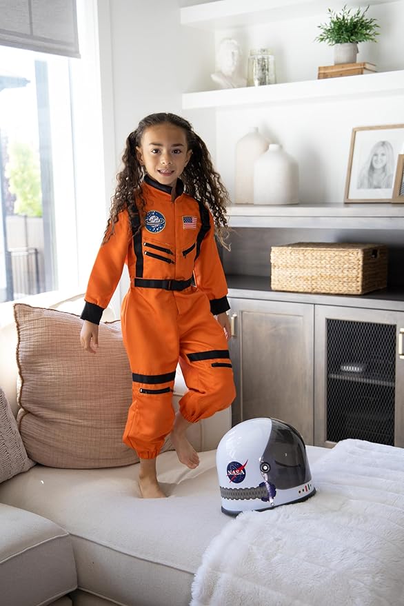 Little Adventures Orange Astronaut Dress Up Costume - Machine Washable Child Pretend Play and Party Costume