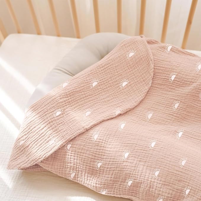 Konssy Muslin Baby Lounger Cover 2 Pack, 100% Cotton Newborn Lounger Cover, Soft and Breathable Baby Nest Slipcover for Boys Girls (Pink Sun,Khaki Leaf)