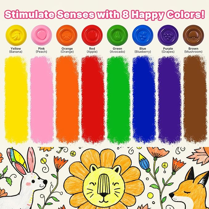 Egg Crayons for Toddlers 1-3, 8 Pack Jumbo Palm Grasp Crayons with Anti-Roll Flat Bottom & Fruit Patterns, Washable, Non-Toxic & Unbreakable Art Supplies Gifts for Boys Girls