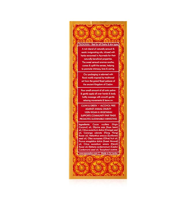 SPA CEYLON Love Sensual Massage Oil – Luxurious Natural Body Oil with Ylang Ylang, Neroli & Ceylon Cardamom – Romantic Couples Massage Oil with Virgin Coconut & Sweet Almond – 100ml
