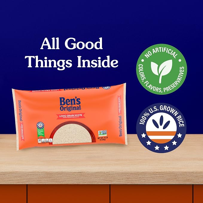 BEN'S ORIGINAL Enriched Long Grain White Rice, Parboiled Rice, 10 lb Bag