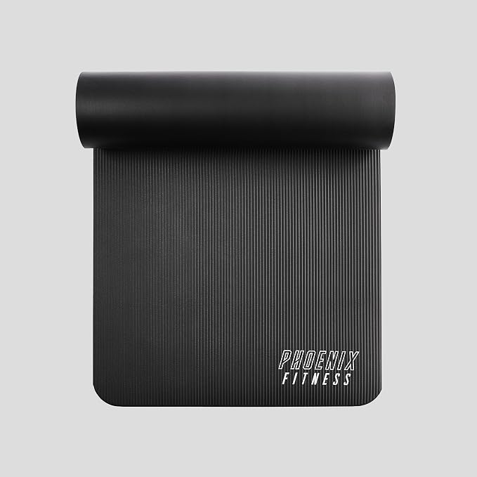 Phoenix Fitness NBR Yoga Mat - 15mm Extra Thick Exercise Mat with Carry Strap - Non Slip Yoga Mat for HIIT, Exercise & Pilates for Men and Women - Black or Pink