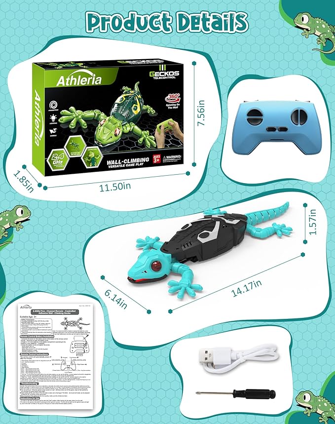 Rc Wall Climbing Gecko Toys for Kids Age3+, Blue Wall Crawler Gecko,Remote Control Electric Lizard with Led Glowing Eyes,Cool Christmas Birthday Gifts for Boys Girls Teens Ages 3 4 5 6 7 8 9 10+