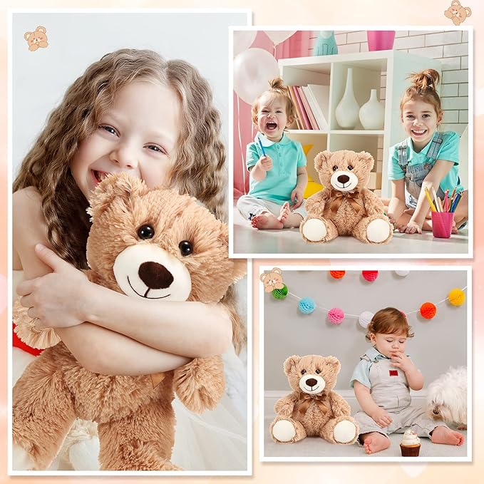 HyDren 12 Pieces Valentines Bears Stuffed Animals Soft Plush Toy Bears for Birthday Party Easter Wedding Baby Shower Christian Charity Donation Supplies(Light Brown)