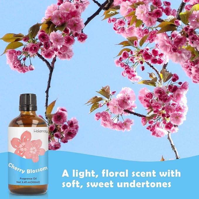Holamay Cherry Blossom Fragrance Oil 3.4 fl.oz/100 ml, Floral Large Volume Essential Oil, Premium Fragrance Oil for Candle Soap Making, Diffuser Oils for Home