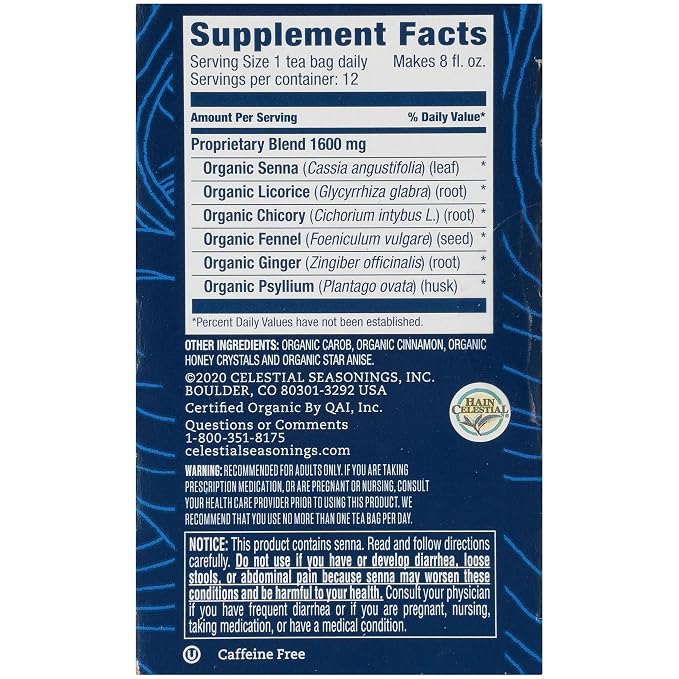 Celestial Seasonings TeaWell Herbal Tea, Laxative, Organic Carob Licorice, 12 Count (Pack of 2)
