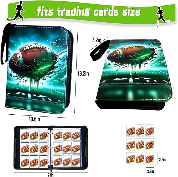Football Card Binder 900 Pockets, Trading Card Binder 9 Pocket with 50 Removable Sleeves Fits 900 Sport Cards, 3 Ring Card Holder with Zipper, Collector Storage Album