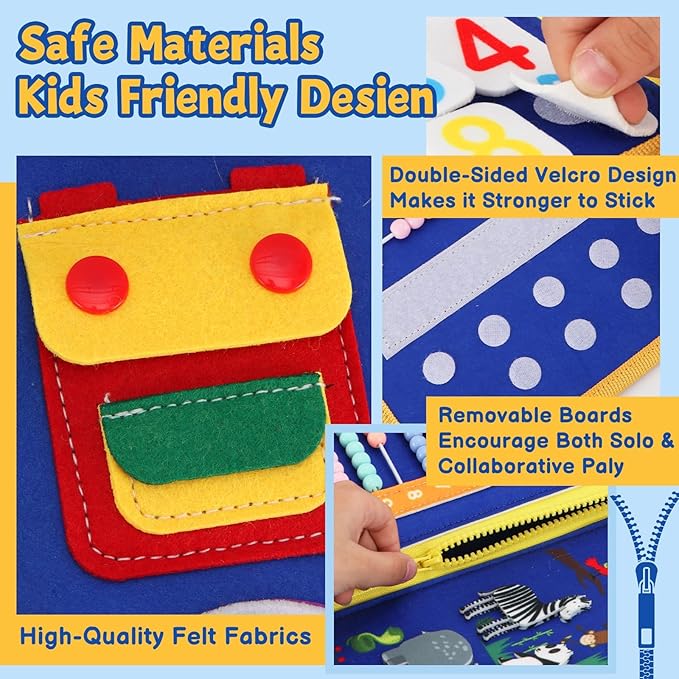 Toddler Toys Montessori Busy Book For Toddler Birthday Gift Educational Sensory Toys With 12 Preschool Learning Activities, Learning Toys For Airplane/Car, Non-Tearable Pages, Gift For Boys Girls