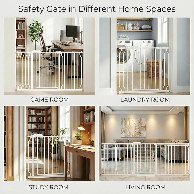 Extra Wide Baby Gates 57.5-62 Inch, Large Metal Safety Gate for Stairs, Doorways - No Drilling, Pressure Mounted Pet Gates for Kids & Dogs