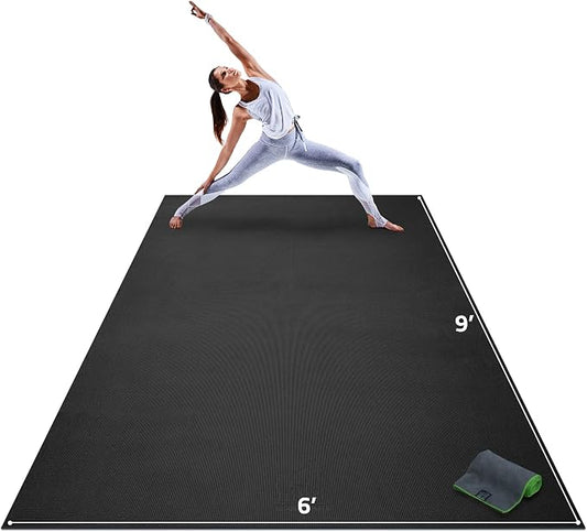 Gorilla Mats Extra Large Yoga Mat – 9'x6', 12'x6', 15'x6' (8mm) Extra Thick Wide Non-Slip Exercise Mat for Home Gym Flooring – Ultra Comfortable Workout Floor Mat for Barefoot Fitness & Stretching