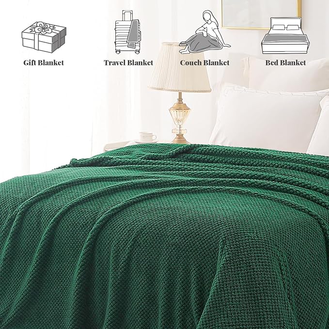 Whale Flotilla Soft Fleece Queen Size Bed Blanket, Emerald Green | 90x90 Inch, Suitable for Bed, Fluffy Fuzzy Jacquard Blankets for All Season, Lightweight and Cozy