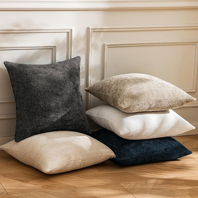 a moment Black Chenille Throw Pillow Covers 18x18 Inch Pack of 2 Modern Decorative Throw Pillow Covers Farmhouse Cross Covers Home Decor for Sofa Bedroom Living Room