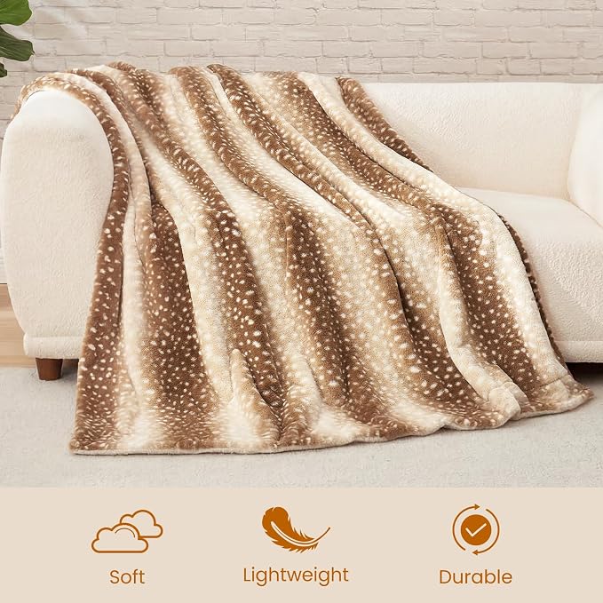 Cozy Bliss Luxury Faux Fur Throw Blanket Animal Striped Print, Non Shedding Double Sided Sherpa Blankets Super Soft Fluffy Thick Warm Throws Home Decor for Couch Bed Sofa Women (Brown, 50x60 Inches)